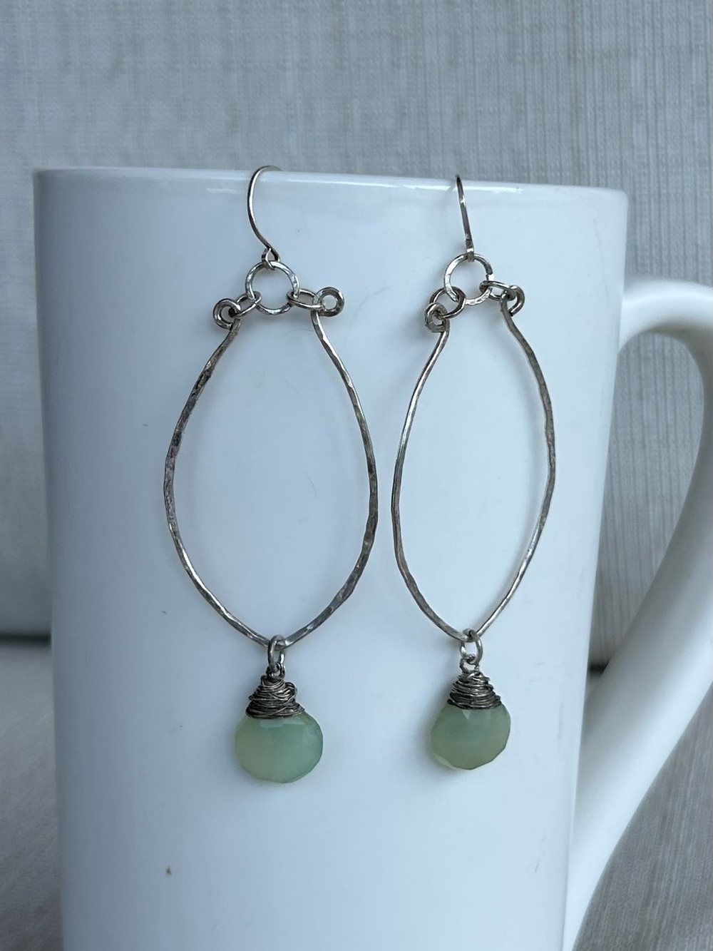 NWOT Sterling Silver & Prehnite Hoop Earrings